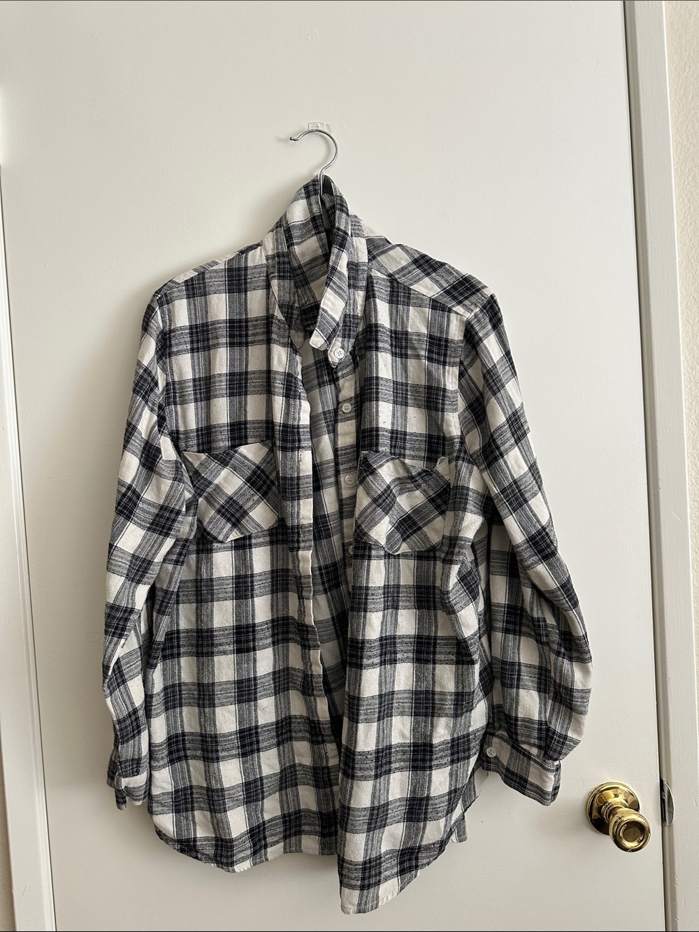Black & White Plaid Flannel Shirt Jacket